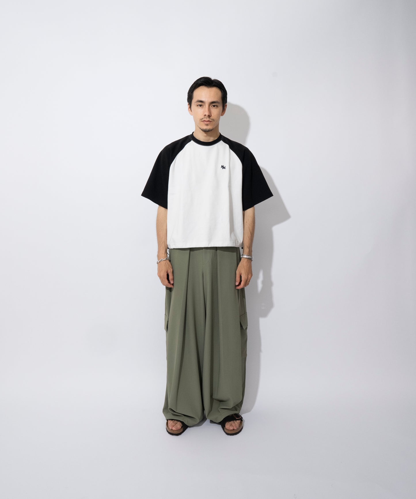 【ホワイト*ブラック】WIDE RAGLAN DRAWSTRING T-SHIRT / ワイドラグランドロストTシャツ