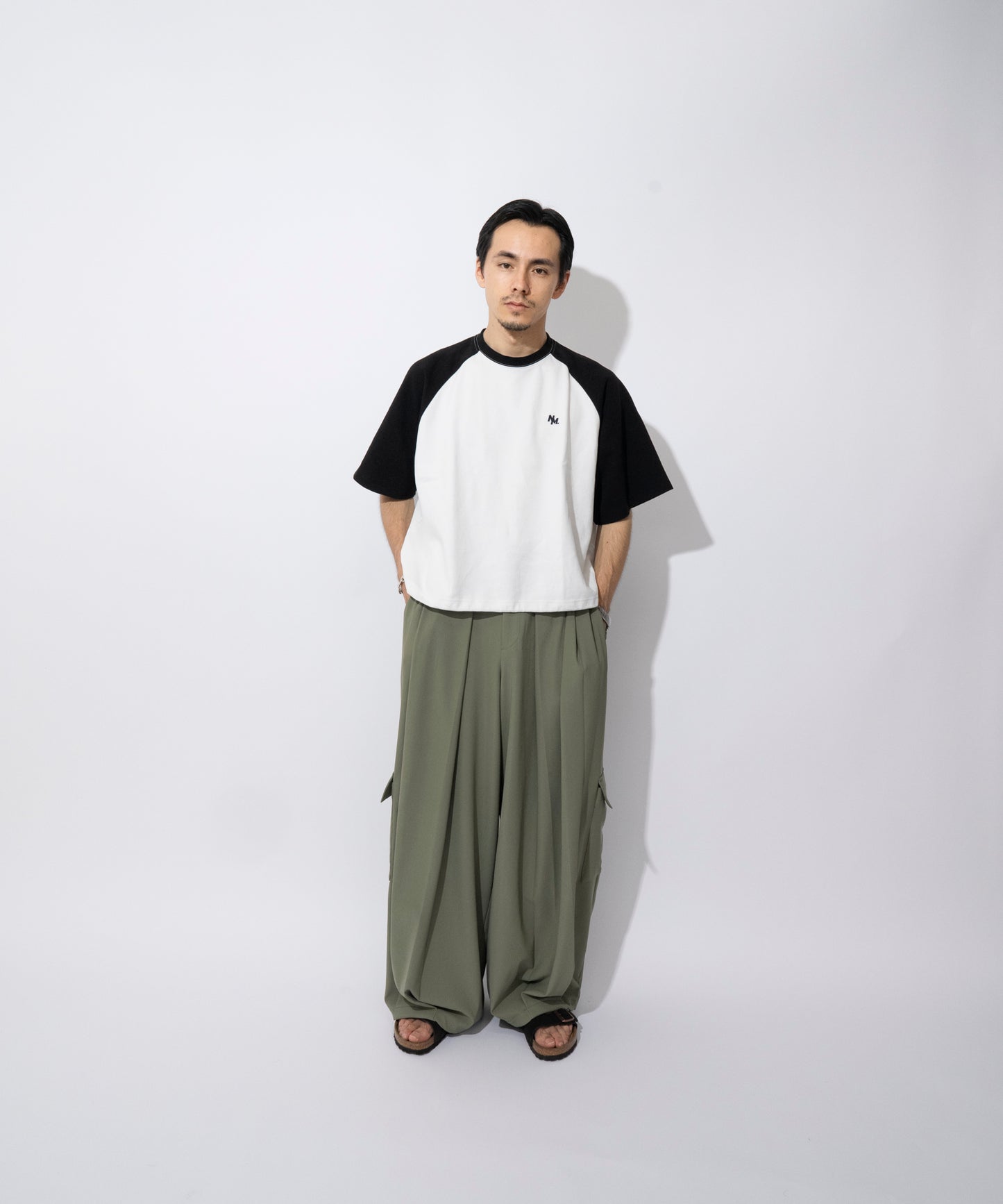 【ホワイト*ブラック】WIDE RAGLAN DRAWSTRING T-SHIRT / ワイドラグランドロストTシャツ