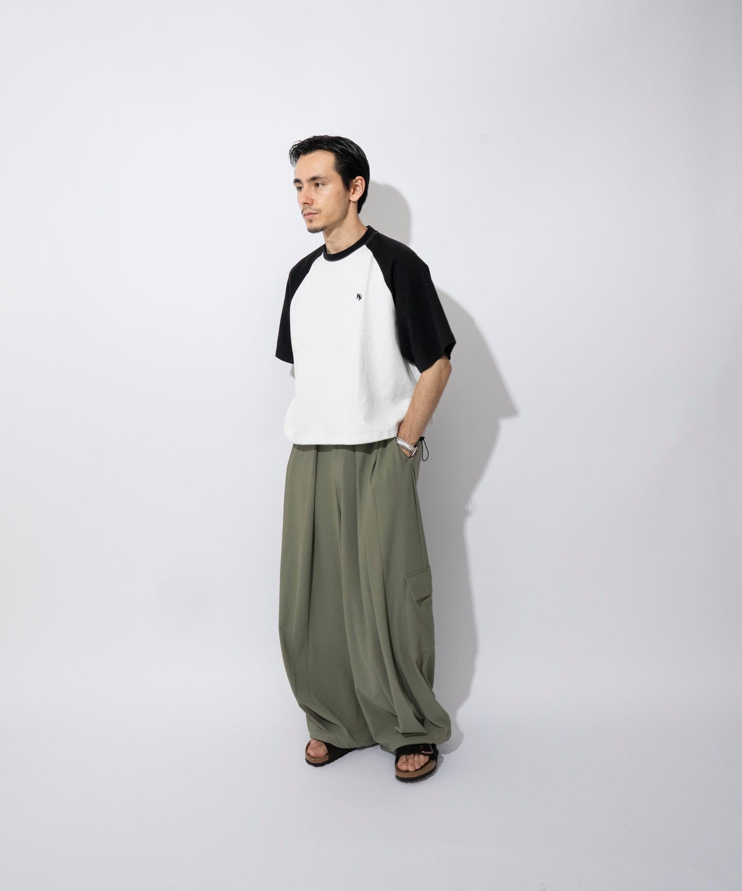 【ホワイト*ブラック】WIDE RAGLAN DRAWSTRING T-SHIRT / ワイドラグランドロストTシャツ