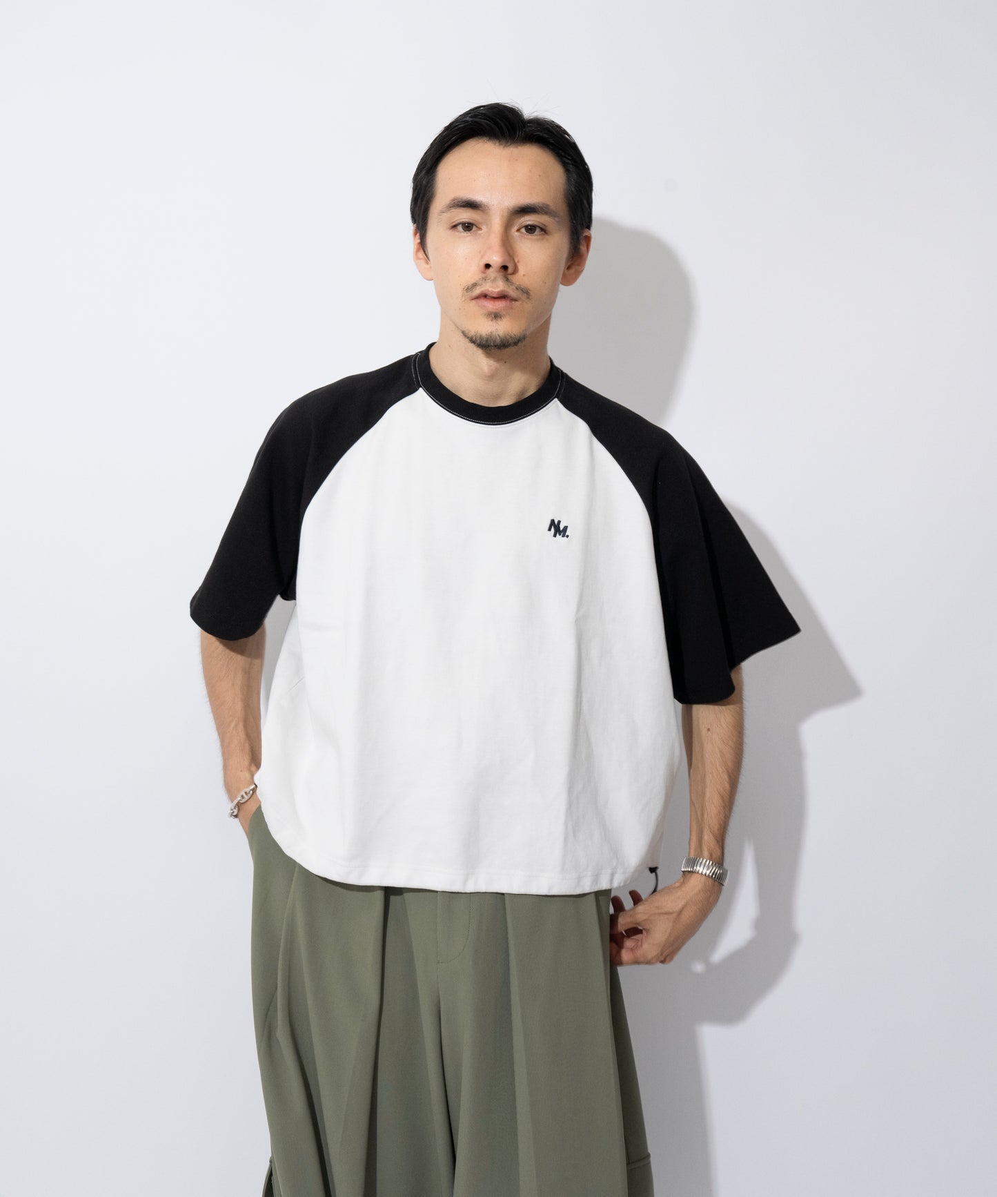【ホワイト*ブラック】WIDE RAGLAN DRAWSTRING T-SHIRT / ワイドラグランドロストTシャツ