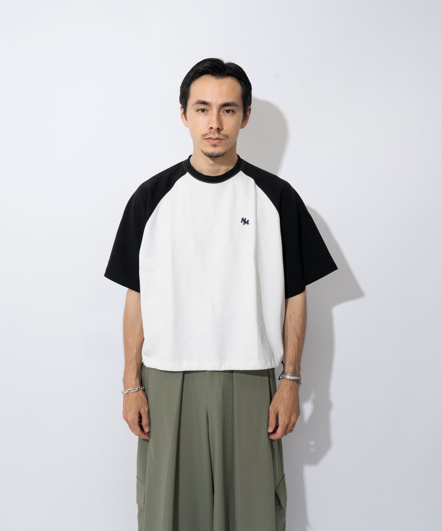 【ホワイト*ブラック】WIDE RAGLAN DRAWSTRING T-SHIRT / ワイドラグランドロストTシャツ