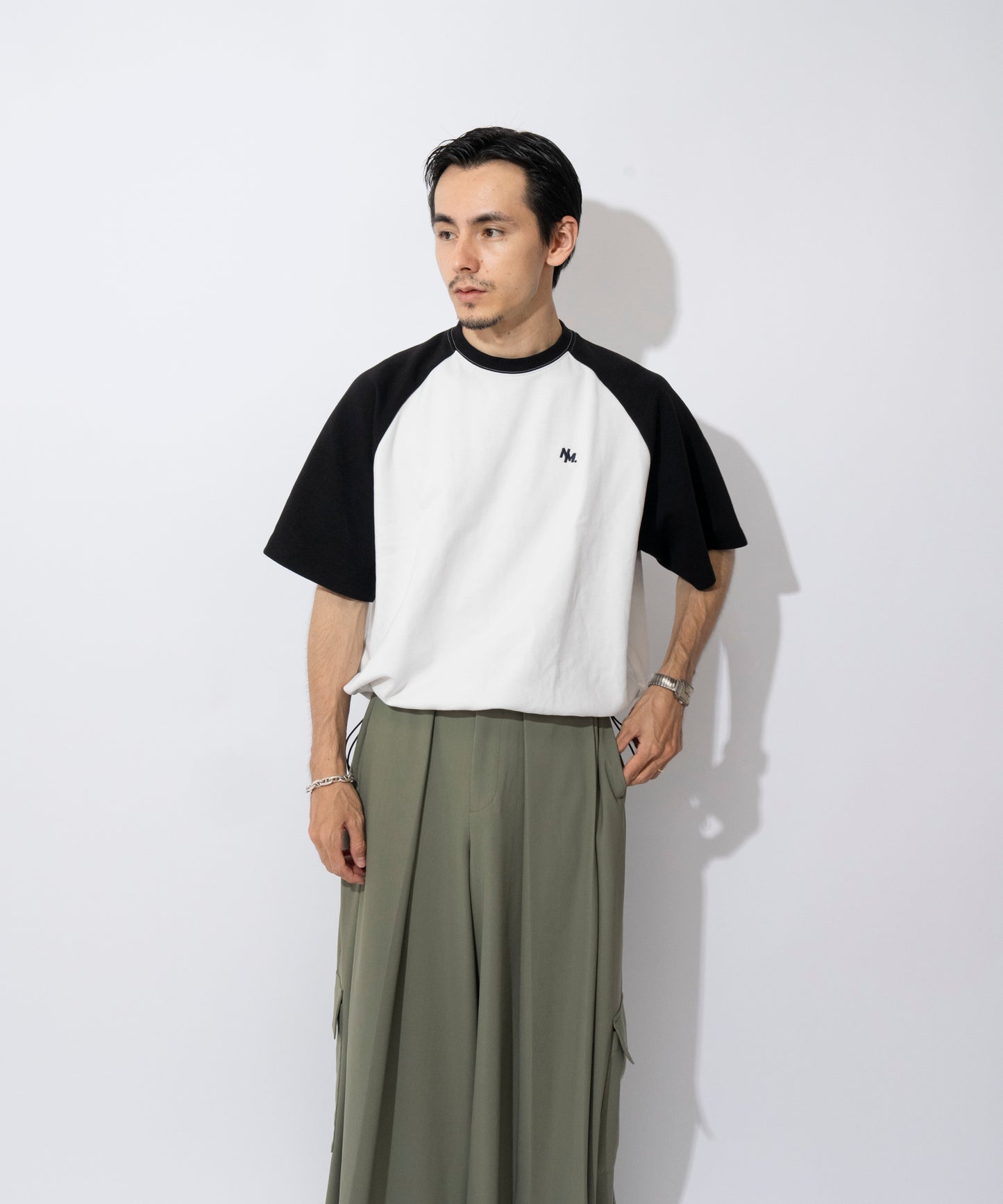 【ホワイト*ブラック】WIDE RAGLAN DRAWSTRING T-SHIRT / ワイドラグランドロストTシャツ