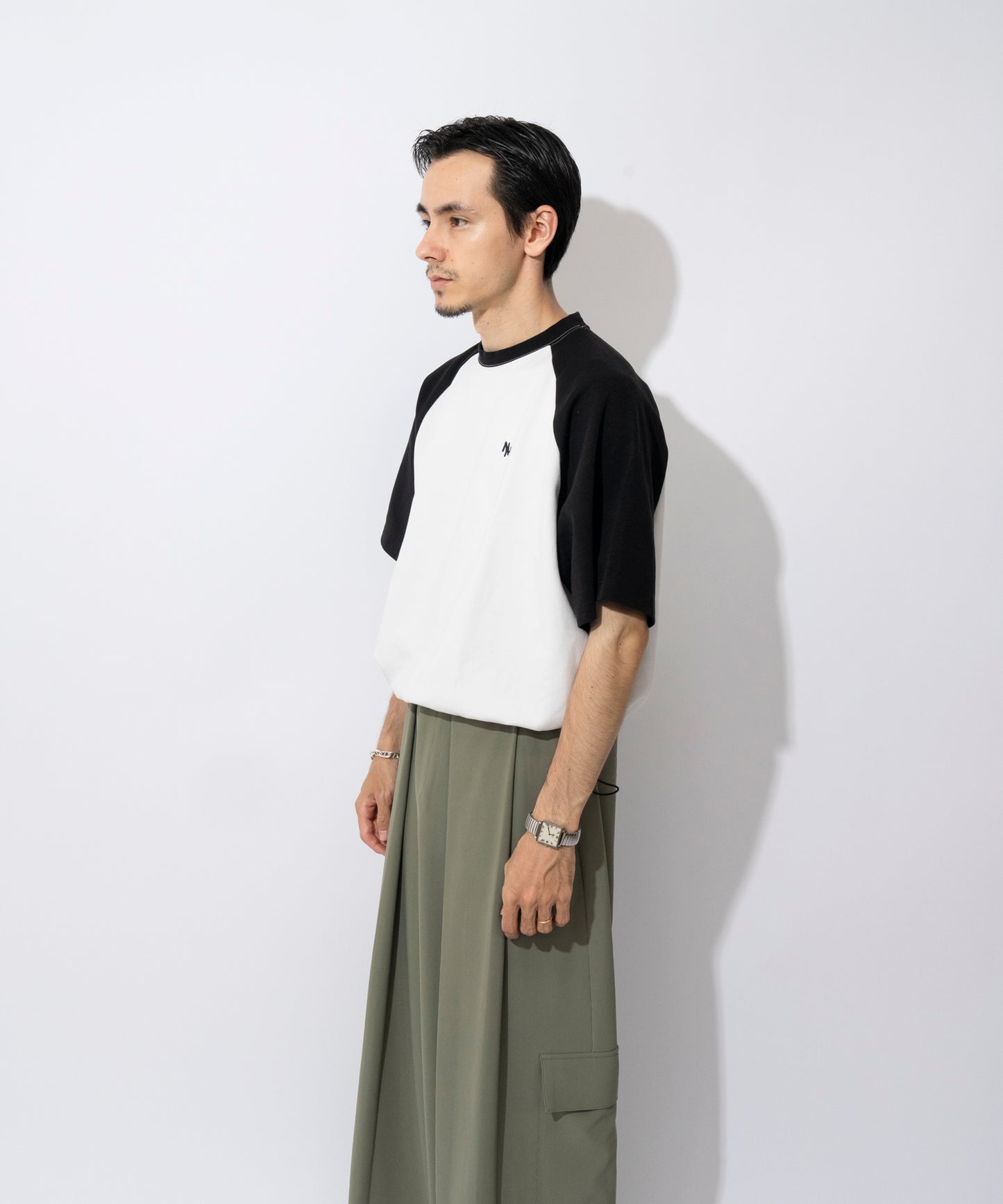 【ホワイト*ブラック】WIDE RAGLAN DRAWSTRING T-SHIRT / ワイドラグランドロストTシャツ