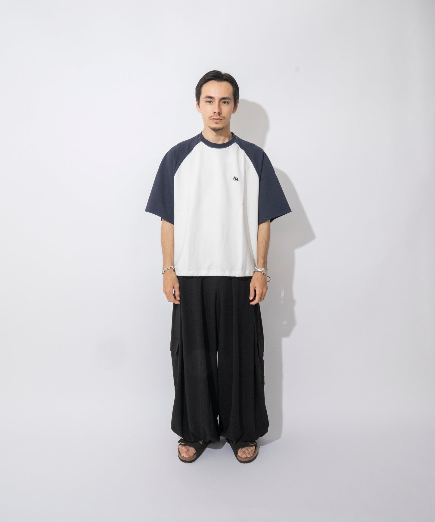 【ホワイト*ネイビー】 WIDE RAGLAN DRAWSTRING T-SHIRT / ワイドラグランドロストTシャツ