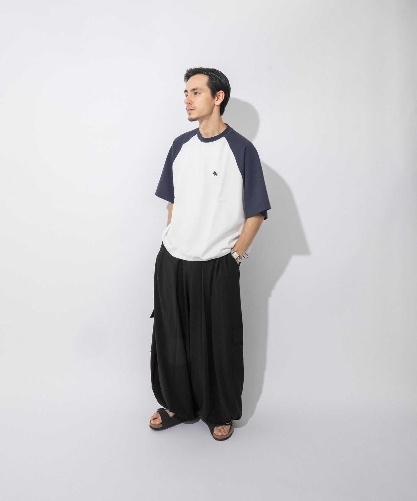 【ホワイト*ネイビー】 WIDE RAGLAN DRAWSTRING T-SHIRT / ワイドラグランドロストTシャツ