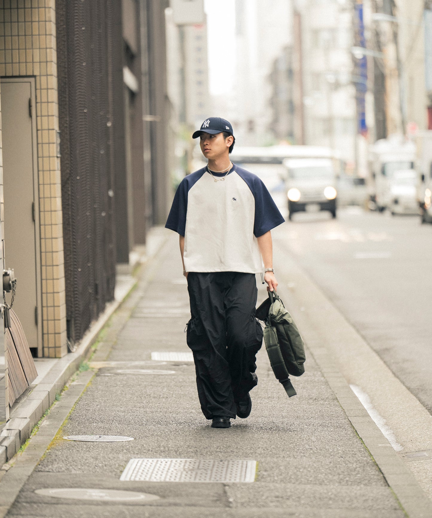 【ホワイト*ネイビー】 WIDE RAGLAN DRAWSTRING T-SHIRT / ワイドラグランドロストTシャツ
