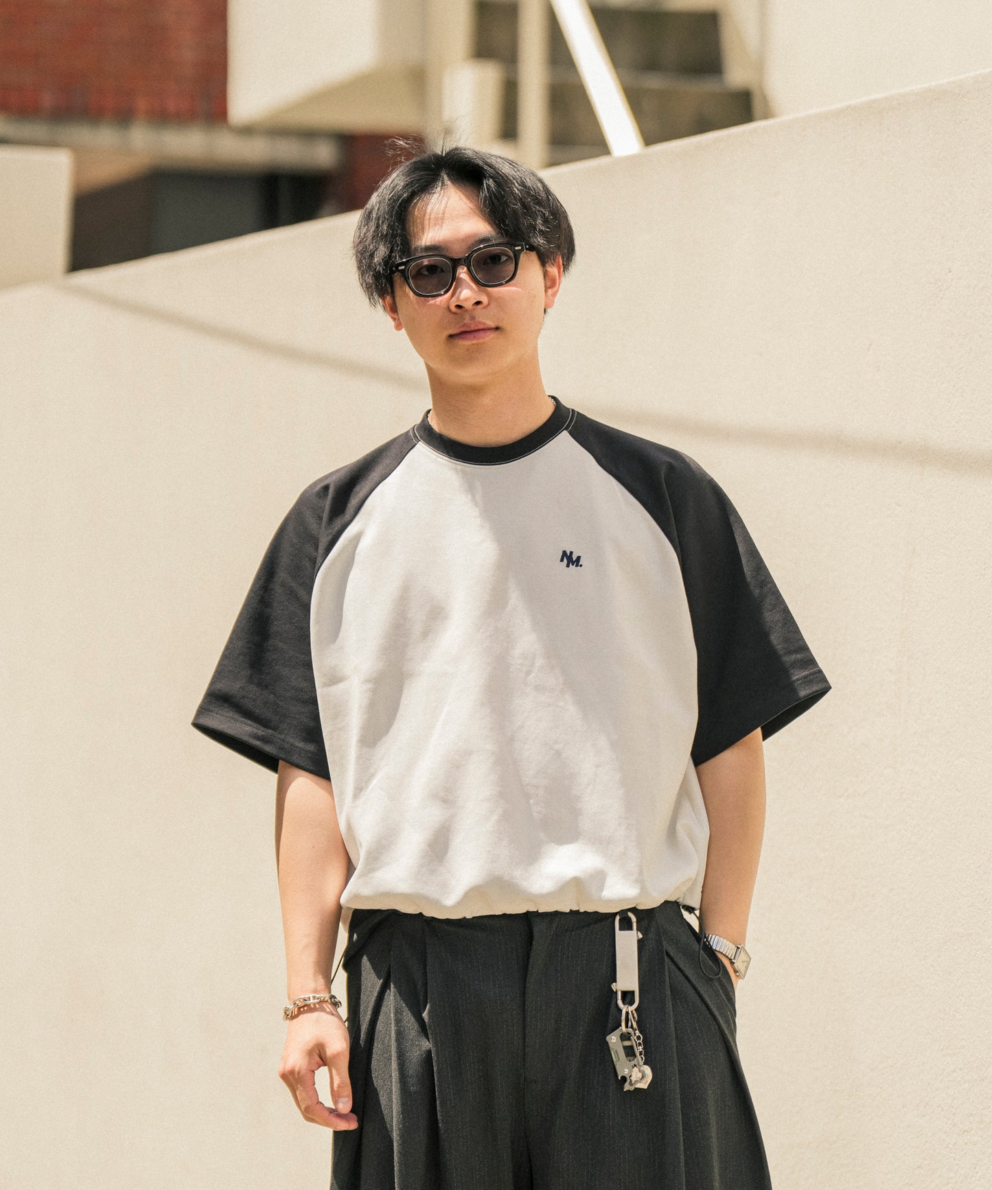【ホワイト*ブラック】WIDE RAGLAN DRAWSTRING T-SHIRT / ワイドラグランドロストTシャツ