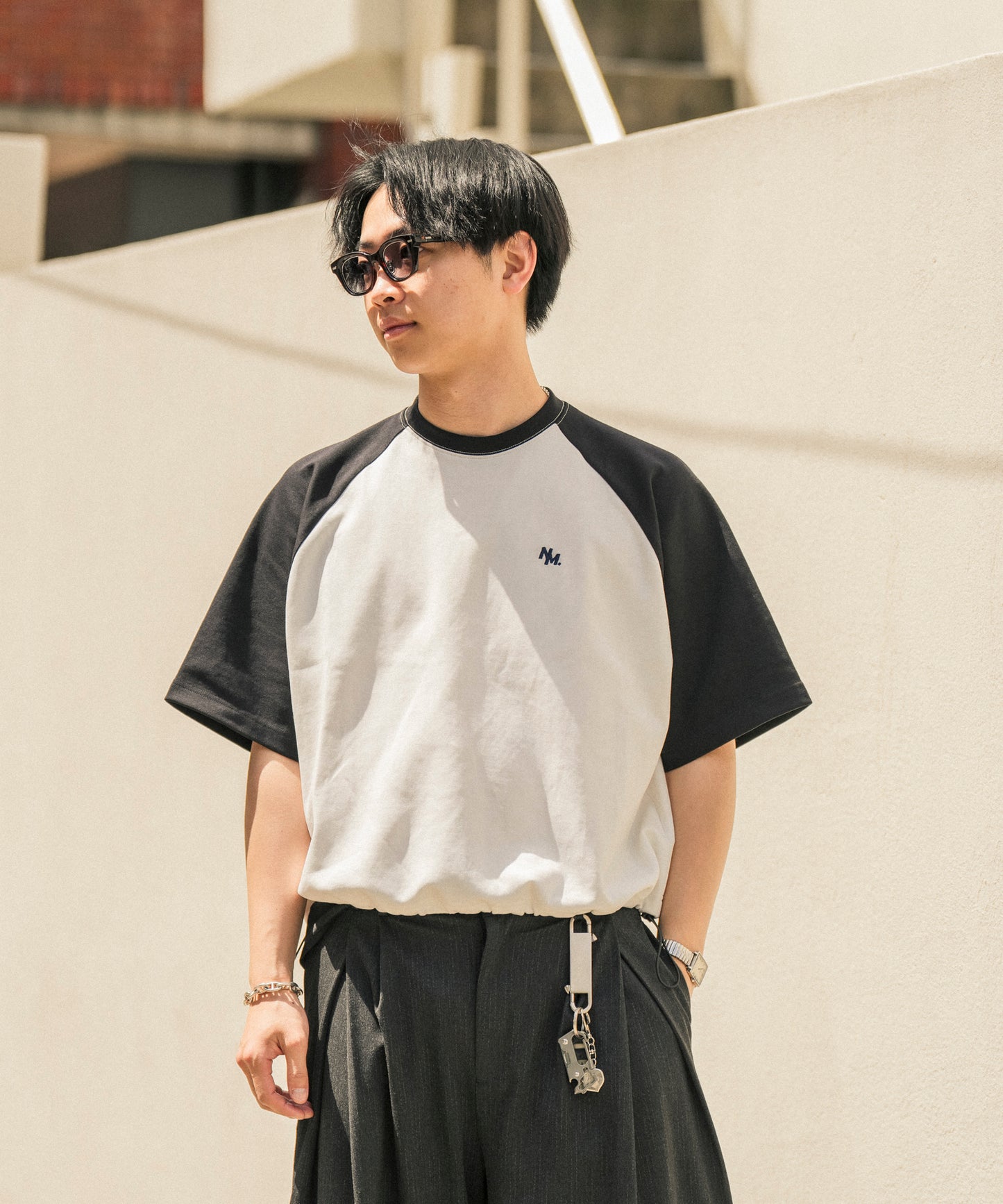 【ホワイト*ブラック】WIDE RAGLAN DRAWSTRING T-SHIRT / ワイドラグランドロストTシャツ
