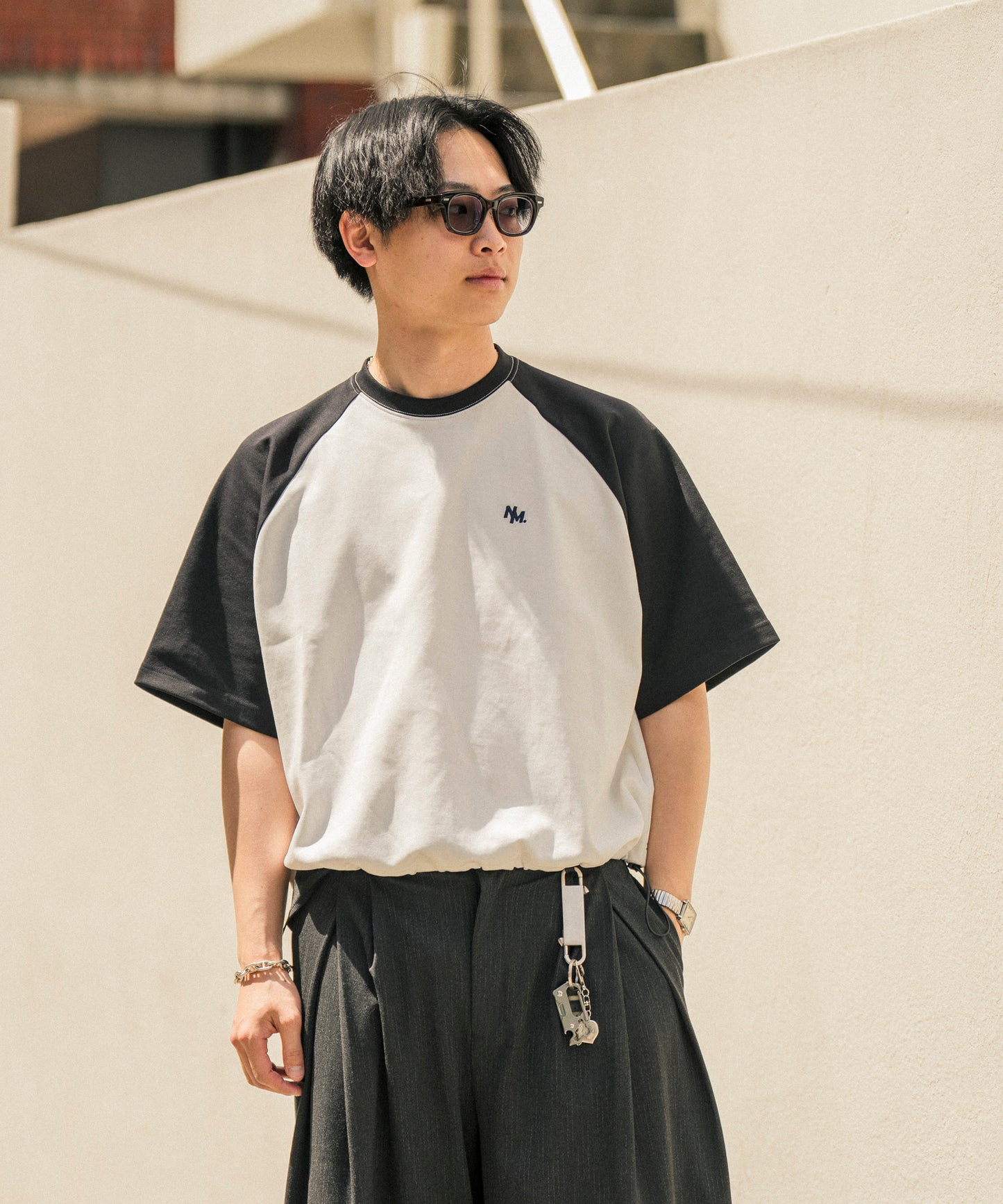 【ホワイト*ブラック】WIDE RAGLAN DRAWSTRING T-SHIRT / ワイドラグランドロストTシャツ