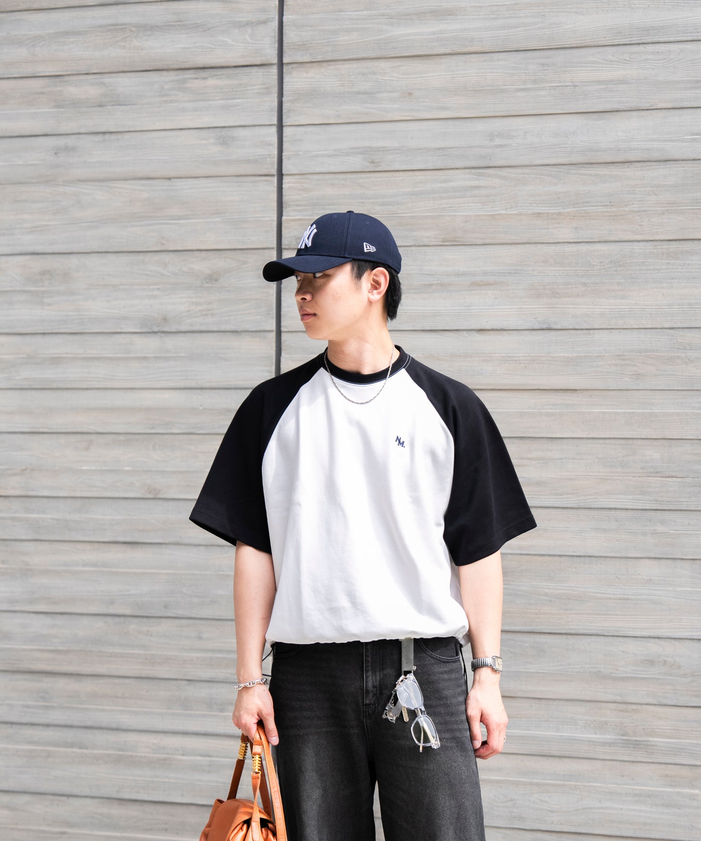 【ホワイト*ブラック】WIDE RAGLAN DRAWSTRING T-SHIRT / ワイドラグランドロストTシャツ