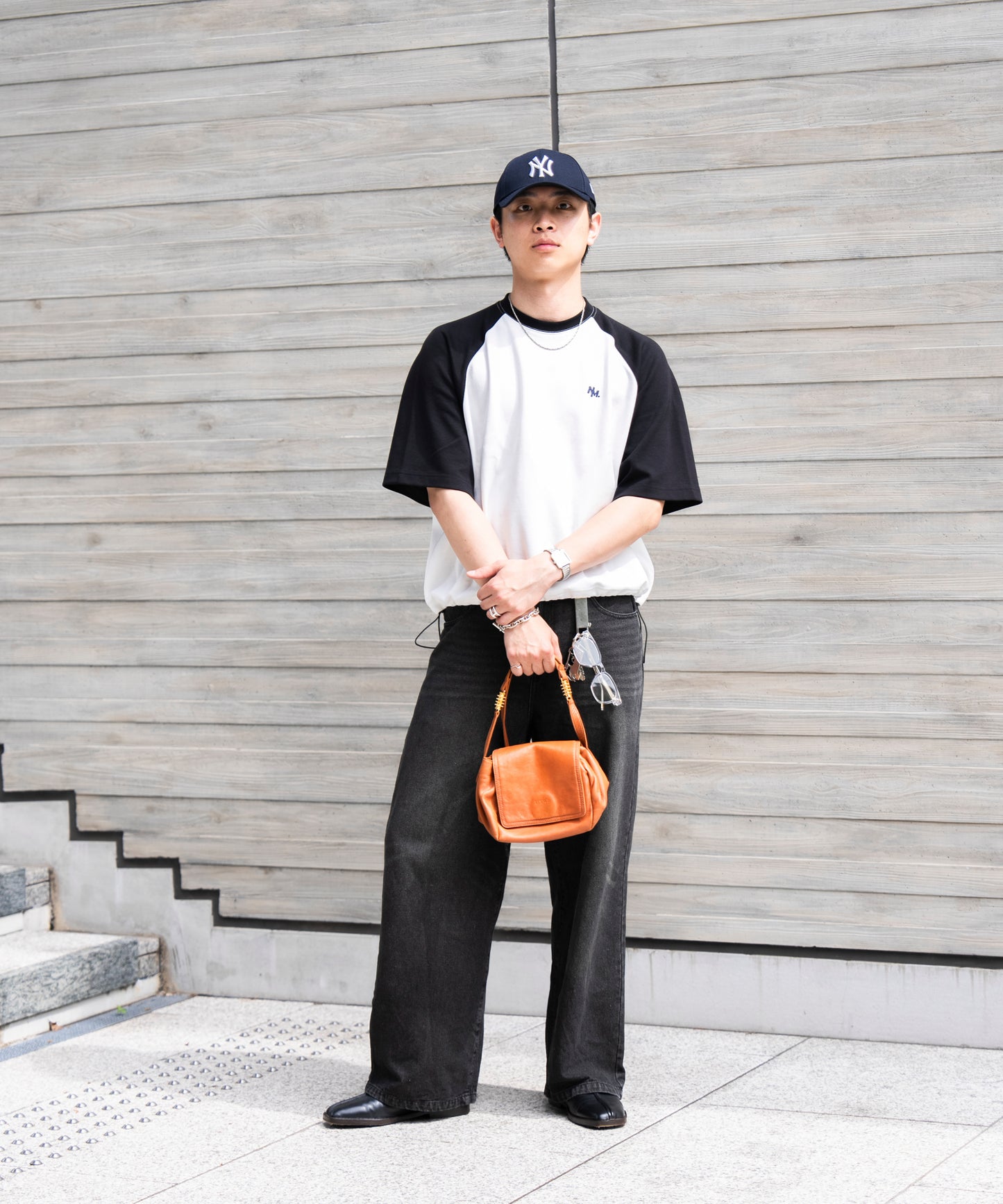 【ホワイト*ブラック】WIDE RAGLAN DRAWSTRING T-SHIRT / ワイドラグランドロストTシャツ