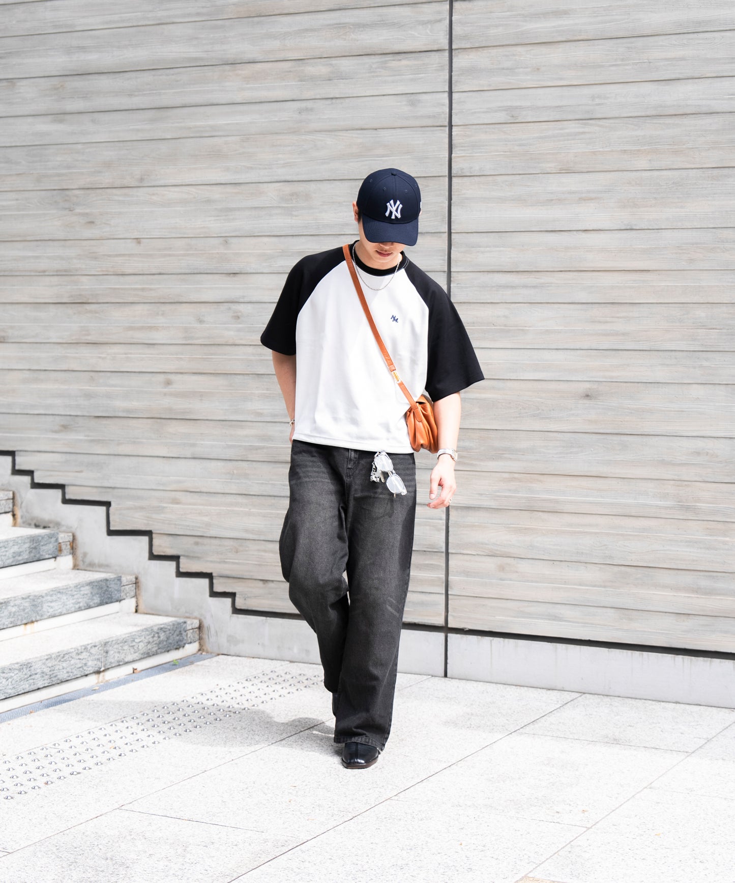 【ホワイト*ブラック】WIDE RAGLAN DRAWSTRING T-SHIRT / ワイドラグランドロストTシャツ