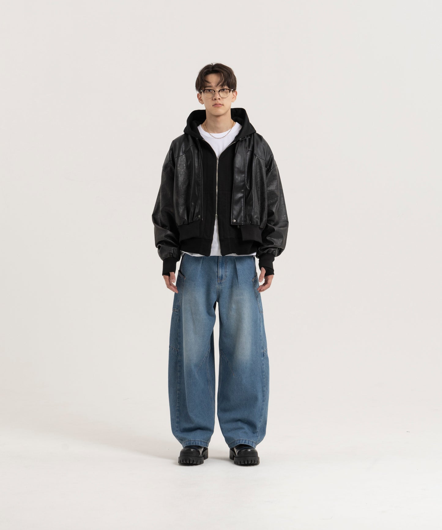 オーバーサイズ切り替えフェイクレザーMA-1ジャケット