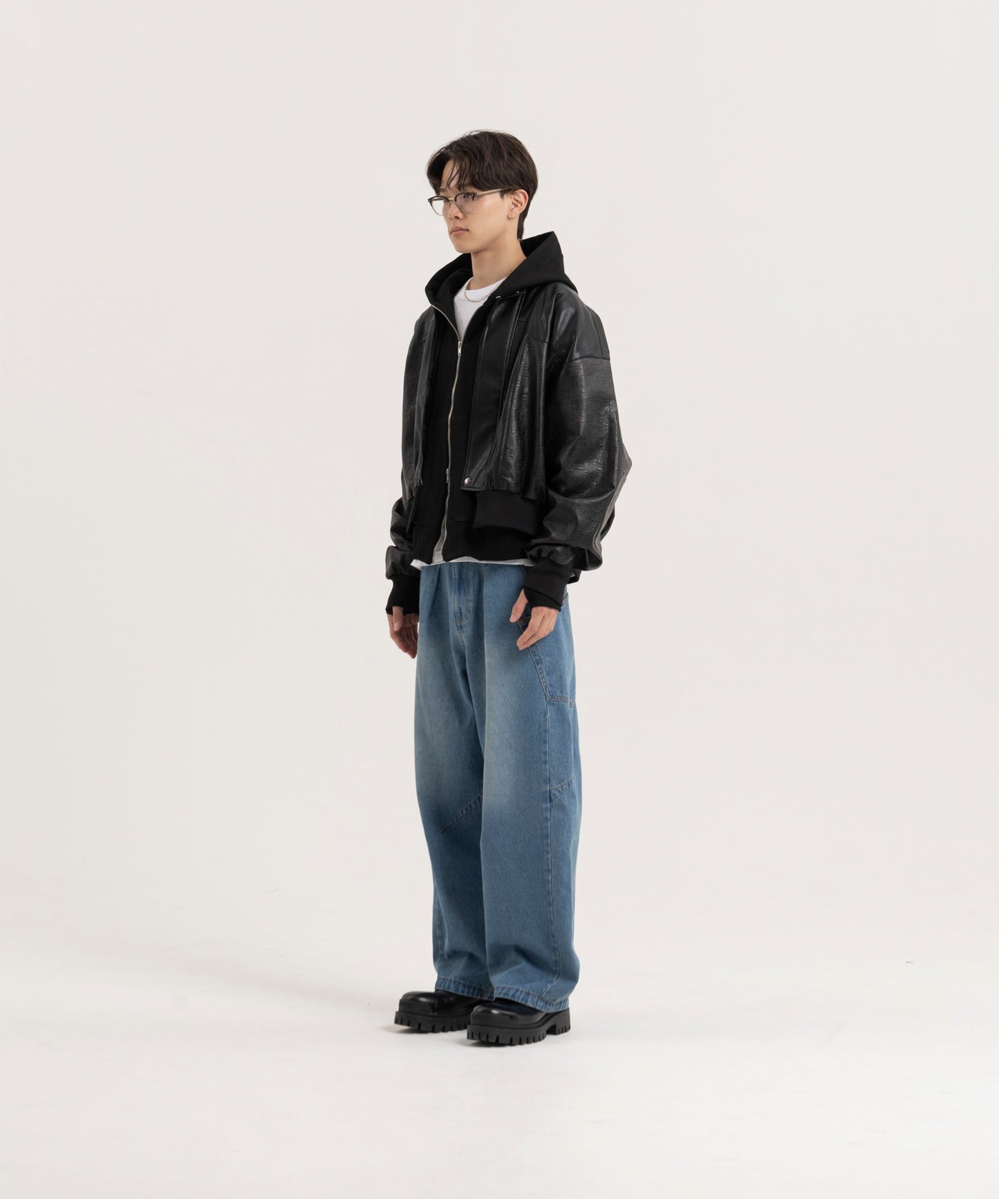 オーバーサイズ切り替えフェイクレザーMA-1ジャケット