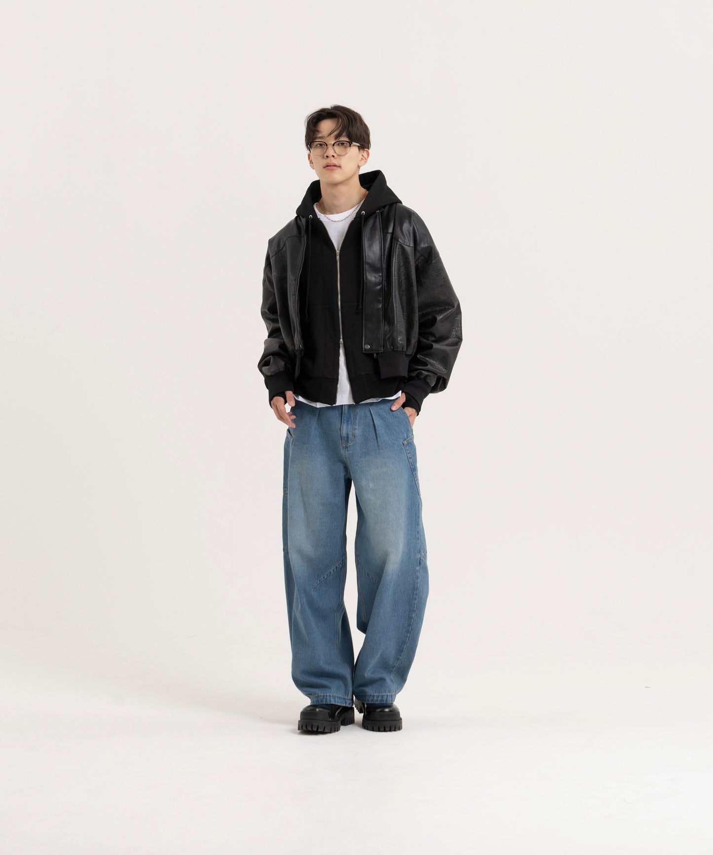 オーバーサイズ切り替えフェイクレザーMA-1ジャケット