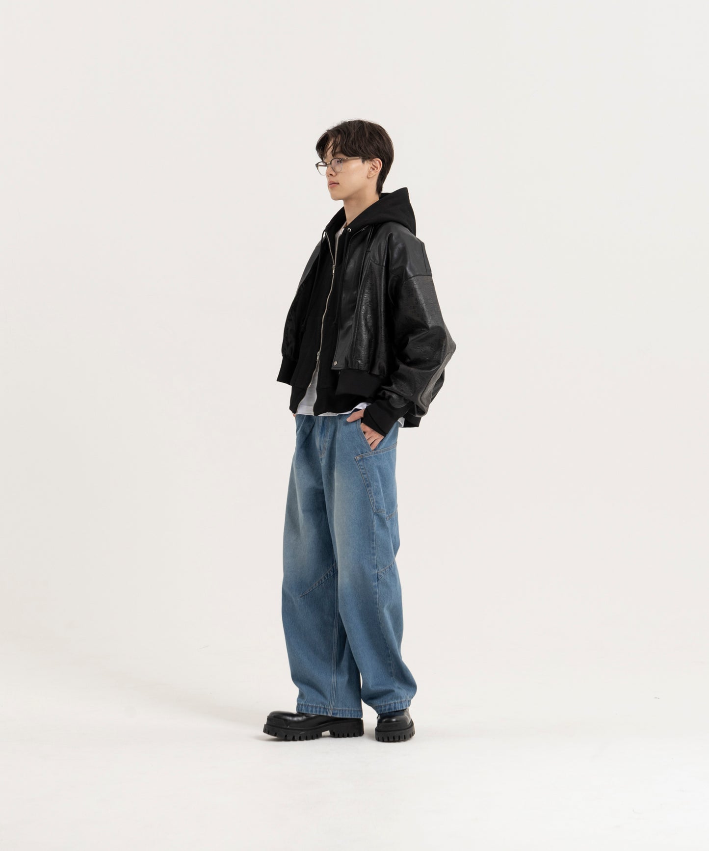 オーバーサイズ切り替えフェイクレザーMA-1ジャケット