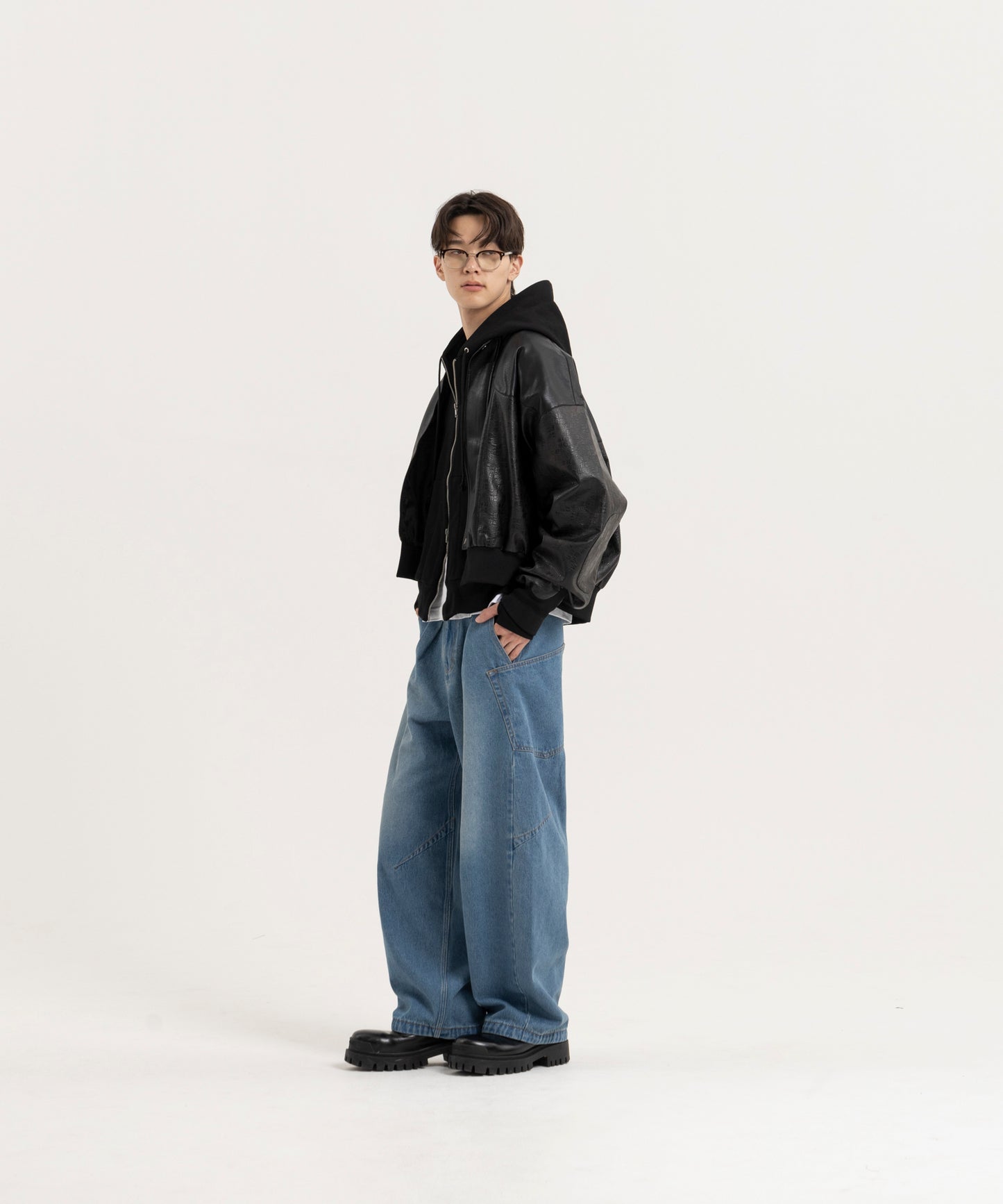 オーバーサイズ切り替えフェイクレザーMA-1ジャケット