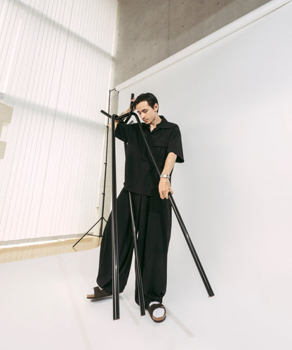 【ブラック】PIQUE WIDE TUCK CARGO PANTS / ピケワイドタックカーゴパンツ