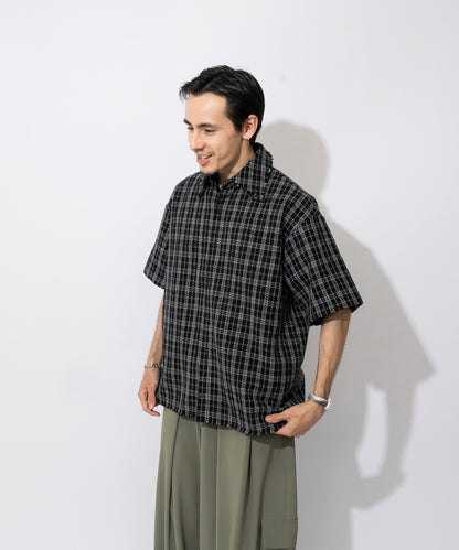 【ブラック】CUT OFF TWEED SHIRT / カットオフツイードシャツ