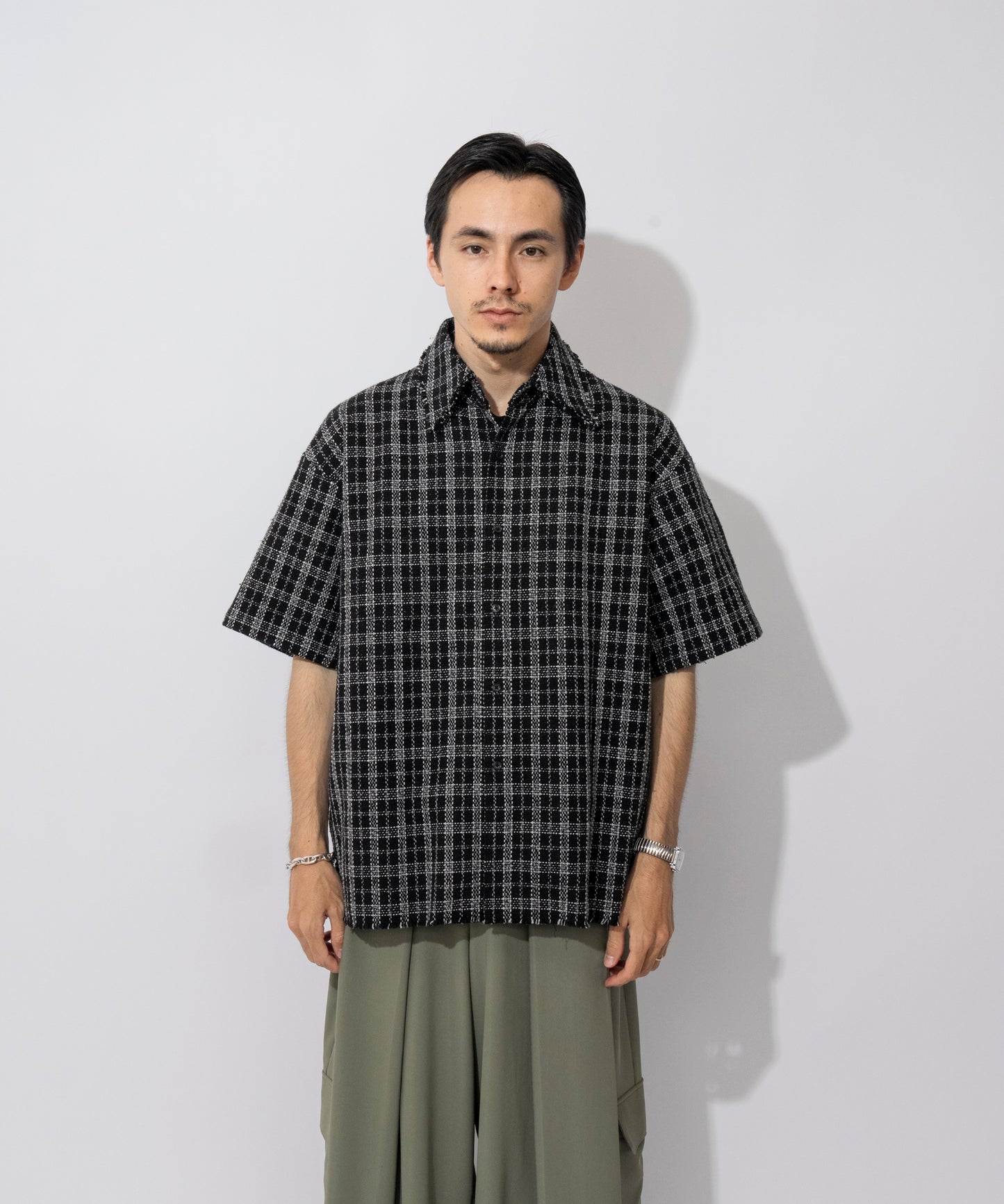 【ブラック】CUT OFF TWEED SHIRT / カットオフツイードシャツ