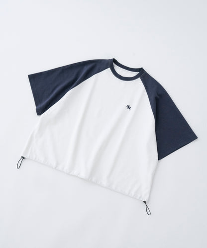 【ホワイト＊ネイビー】 WIDE RAGLAN DRAWSTRING T-SHIRT / ワイドラグランドロストTシャツ