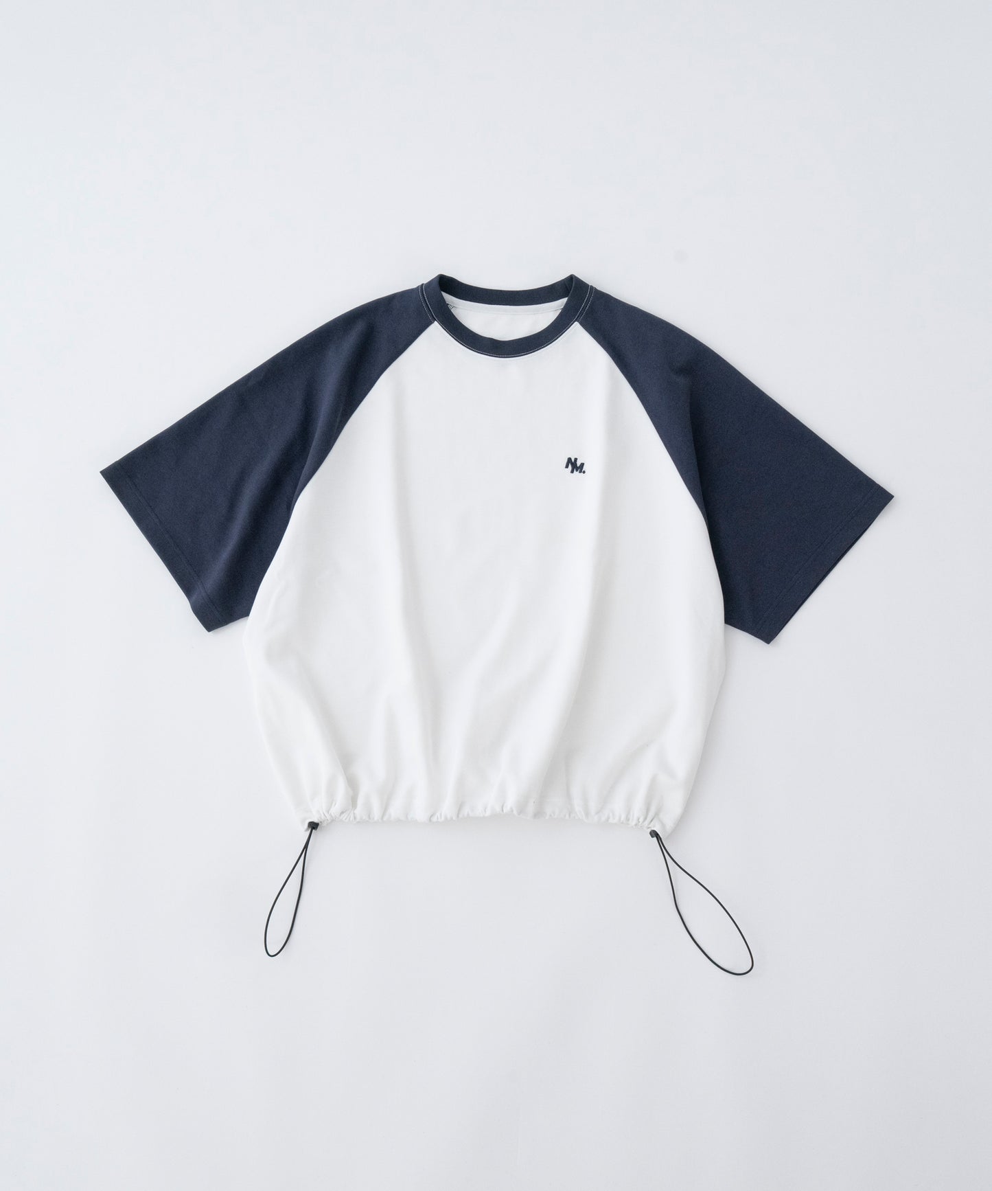 【ホワイト＊ネイビー】 WIDE RAGLAN DRAWSTRING T-SHIRT / ワイドラグランドロストTシャツ