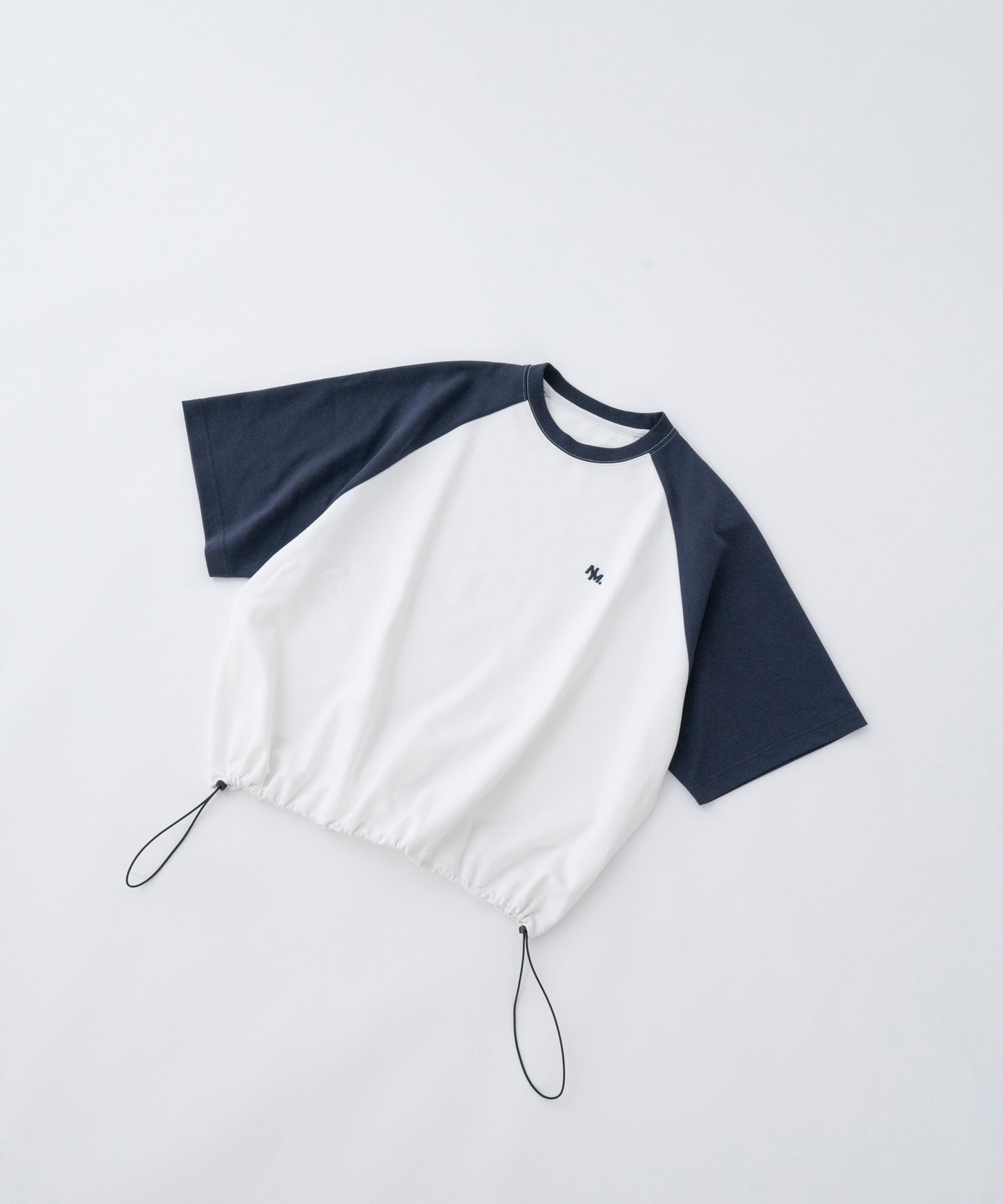 【ホワイト＊ネイビー】 WIDE RAGLAN DRAWSTRING T-SHIRT / ワイドラグランドロストTシャツ