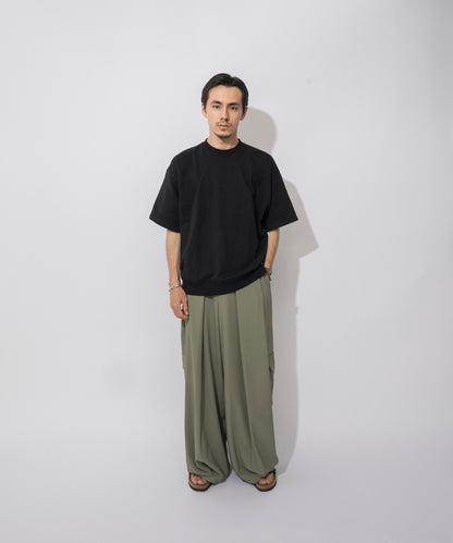 【ブラック】TUCK SWAET T-SHIRT / タッククルーネックスウェットTシャツ