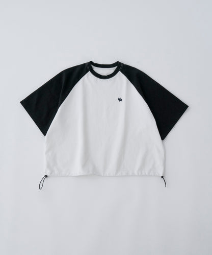 【ホワイト＊ブラック】WIDE RAGLAN DRAWSTRING T-SHIRT / ワイドラグランドロストTシャツ