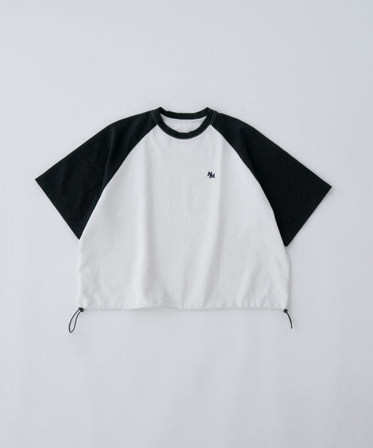 [White*Black] WIDE RAGLAN DRAWSTRING T-SHIRT 