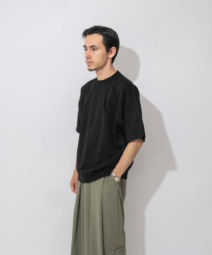 【ブラック】TUCK SWAET T-SHIRT / タッククルーネックスウェットTシャツ