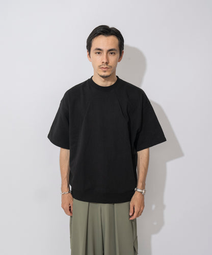 【ブラック】TUCK SWAET T-SHIRT / タッククルーネックスウェットTシャツ