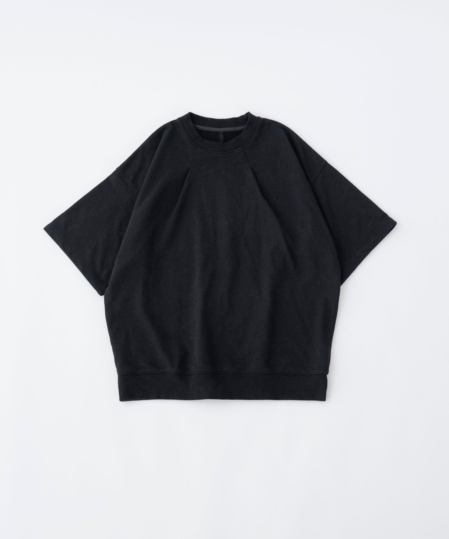 【ブラック】TUCK SWAET T-SHIRT / タッククルーネックスウェットTシャツ