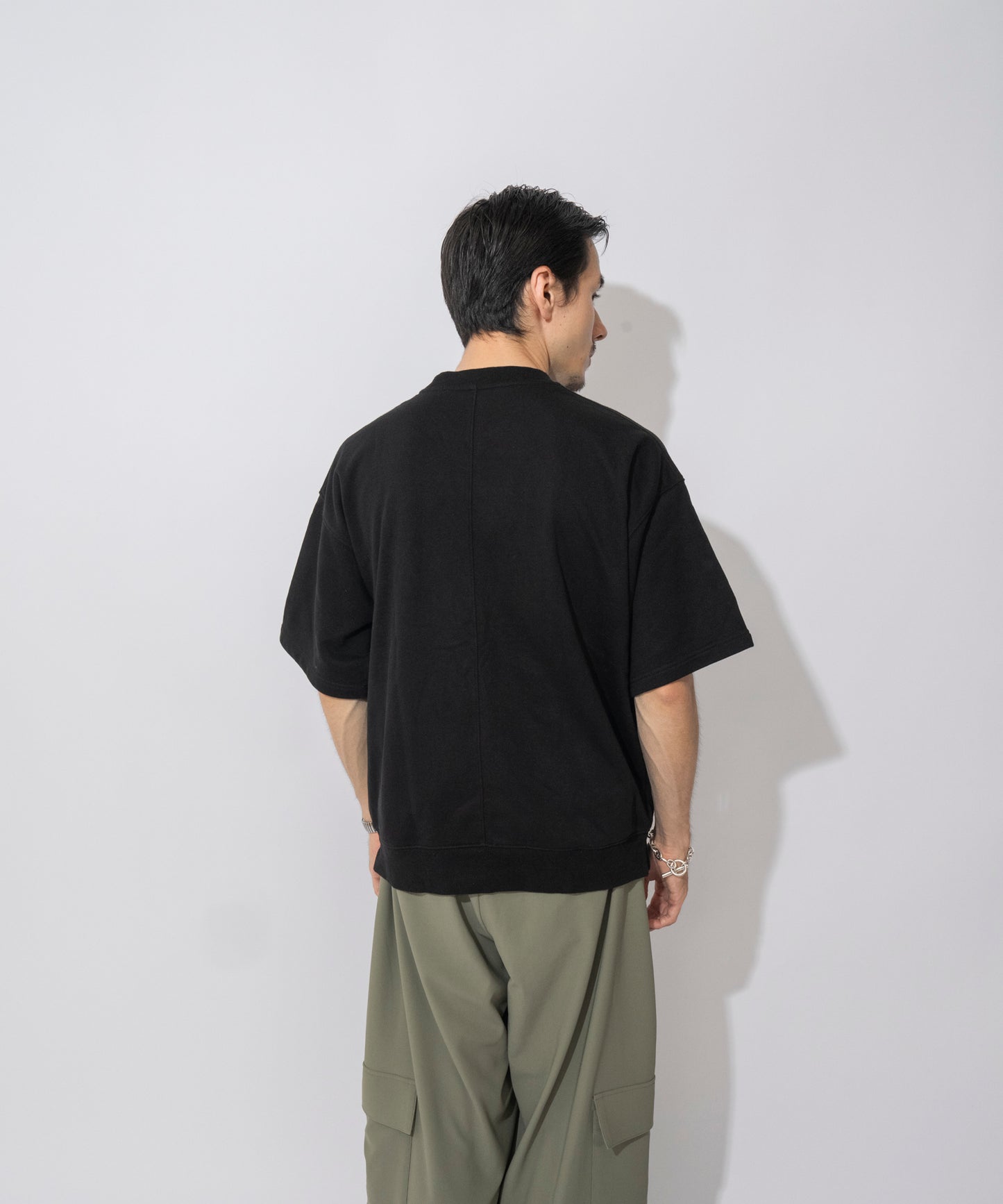 【ブラック】TUCK SWAET T-SHIRT / タッククルーネックスウェットTシャツ