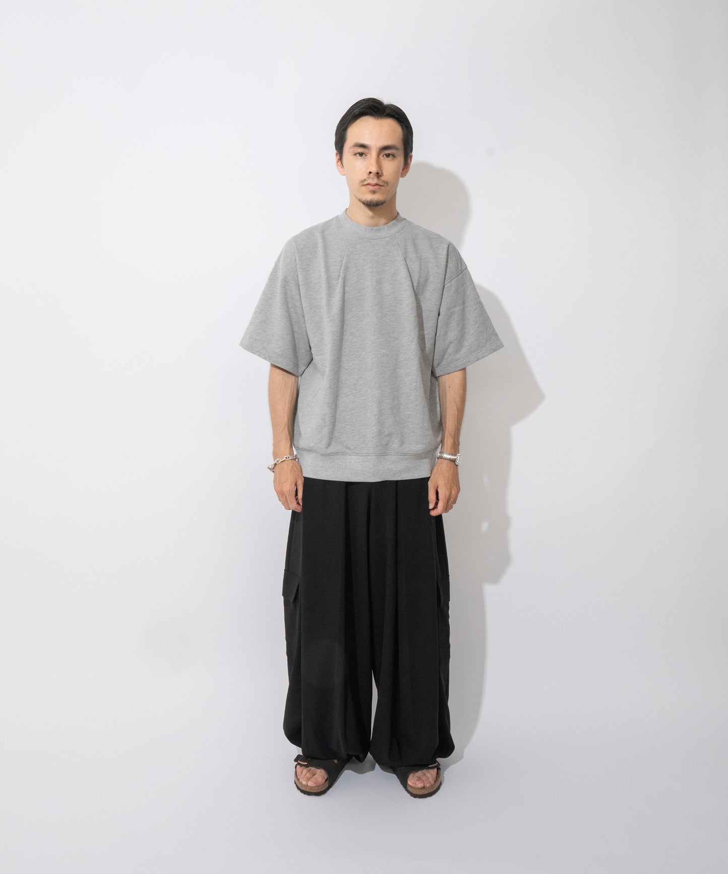 【グレー】TUCK SWAET T-SHIRT / タッククルーネックスウェットTシャツ