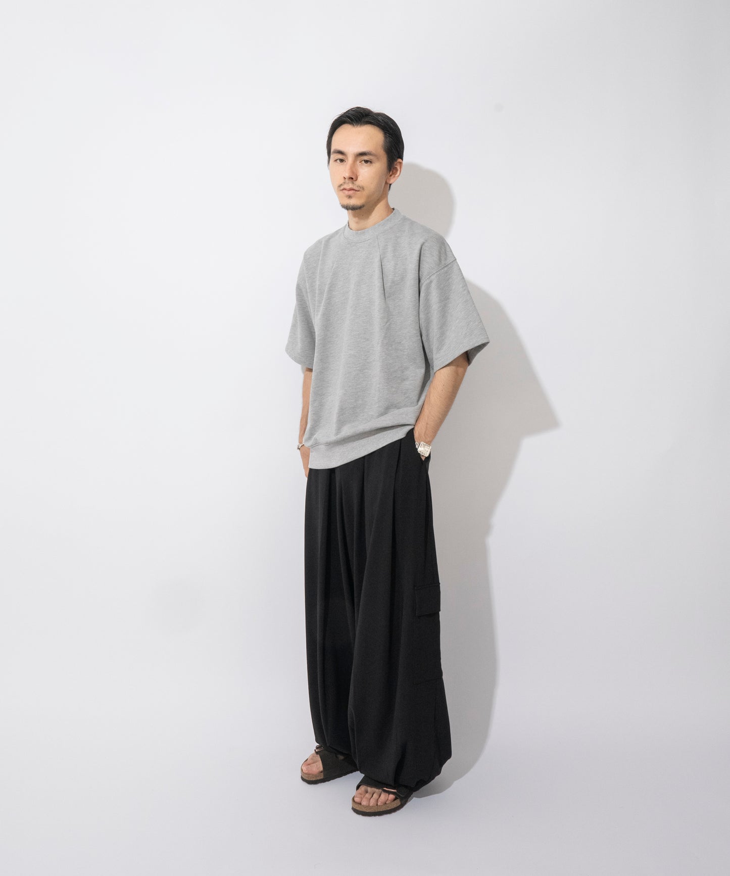 【グレー】TUCK SWAET T-SHIRT / タッククルーネックスウェットTシャツ