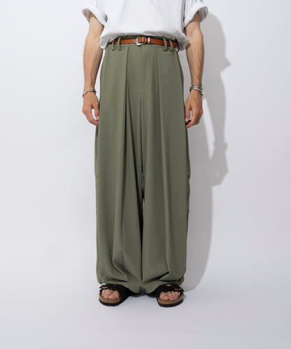 【オリーブ】PIQUE WIDE TUCK CARGO PANTS / ピケワイドタックカーゴパンツ