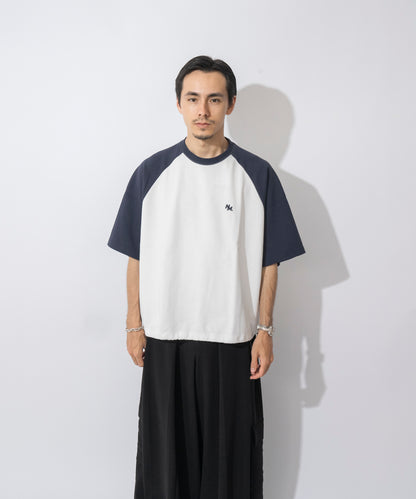 【ホワイト＊ネイビー】 WIDE RAGLAN DRAWSTRING T-SHIRT / ワイドラグランドロストTシャツ