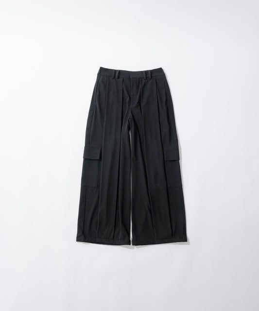 [Black] PIQUE WIDE TUCK CARGO PANTS 