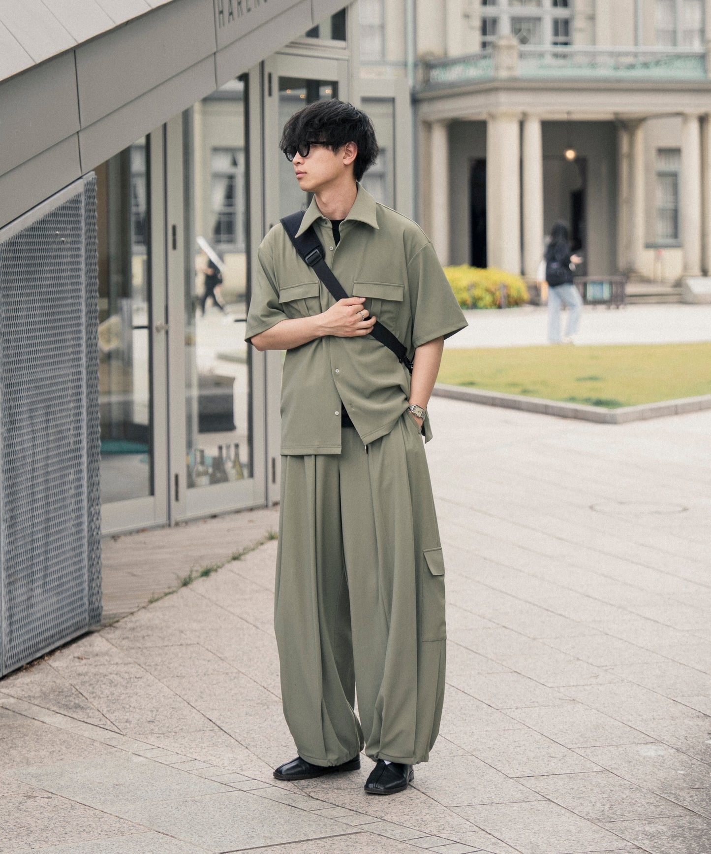 【オリーブ】PIQUE WIDE TUCK CARGO PANTS / ピケワイドタックカーゴパンツ