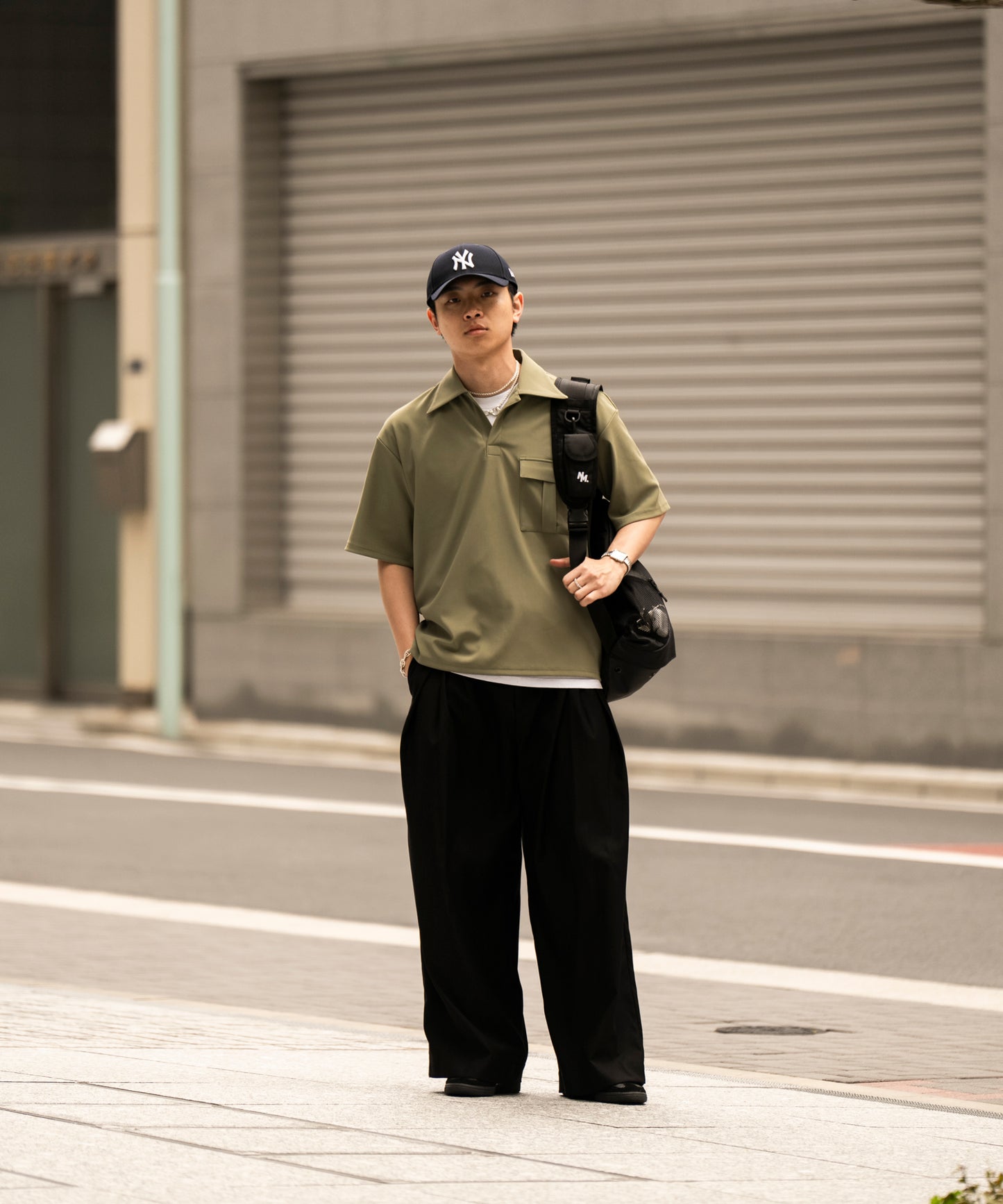 【オリーブ】PIQUE SKIPPER POLO SHIRT / ピケスキッパーポロシャツ