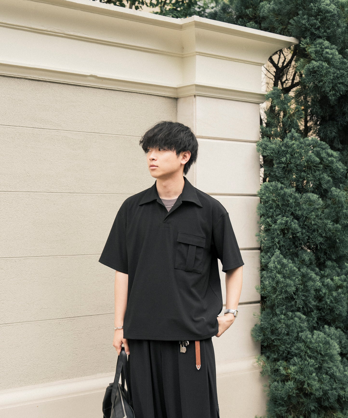 【ブラック】PIQUE SKIPPER POLO SHIRT / ピケスキッパーポロシャツ