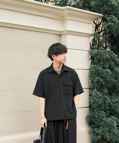 【ブラック】PIQUE SKIPPER POLO SHIRT / ピケスキッパーポロシャツ