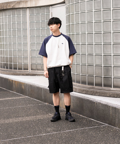 【ホワイト＊ブラック】WIDE RAGLAN DRAWSTRING T-SHIRT / ワイドラグランドロストTシャツ