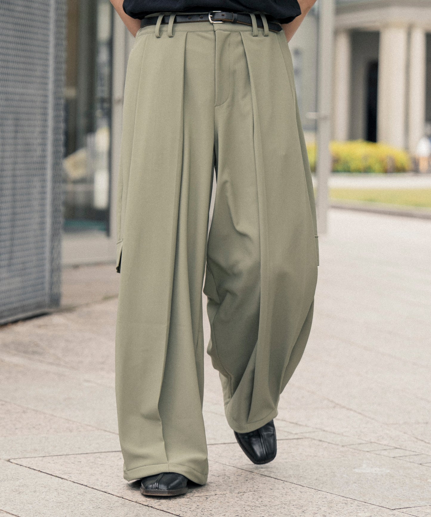 【オリーブ】PIQUE WIDE TUCK CARGO PANTS / ピケワイドタックカーゴパンツ