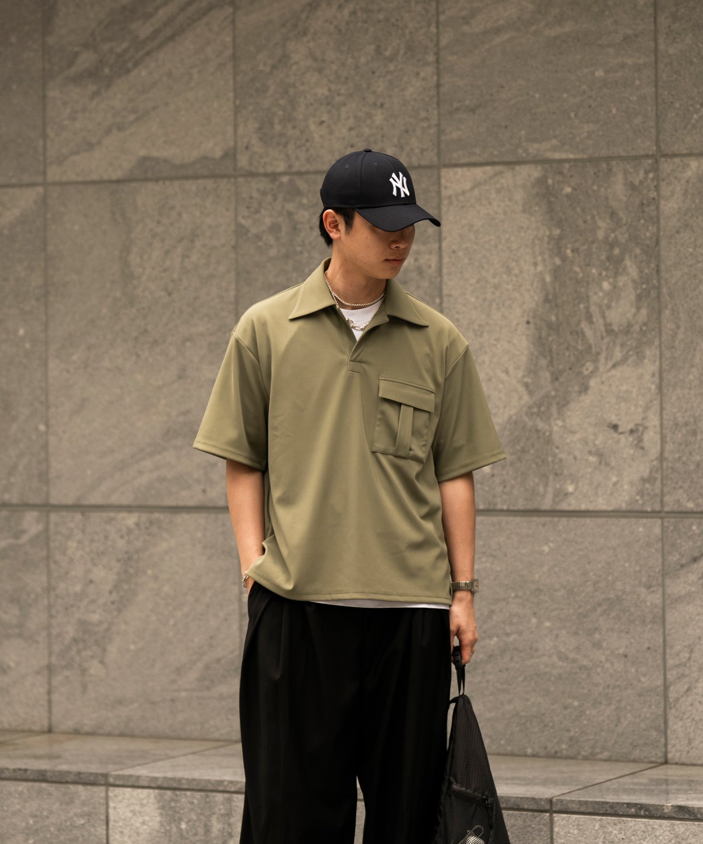 【オリーブ】PIQUE SKIPPER POLO SHIRT / ピケスキッパーポロシャツ