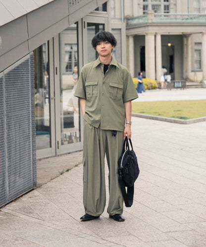 【オリーブ】PIQUE WIDE TUCK CARGO PANTS / ピケワイドタックカーゴパンツ