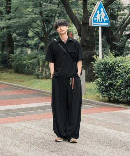 【ブラック】PIQUE WIDE TUCK CARGO PANTS / ピケワイドタックカーゴパンツ