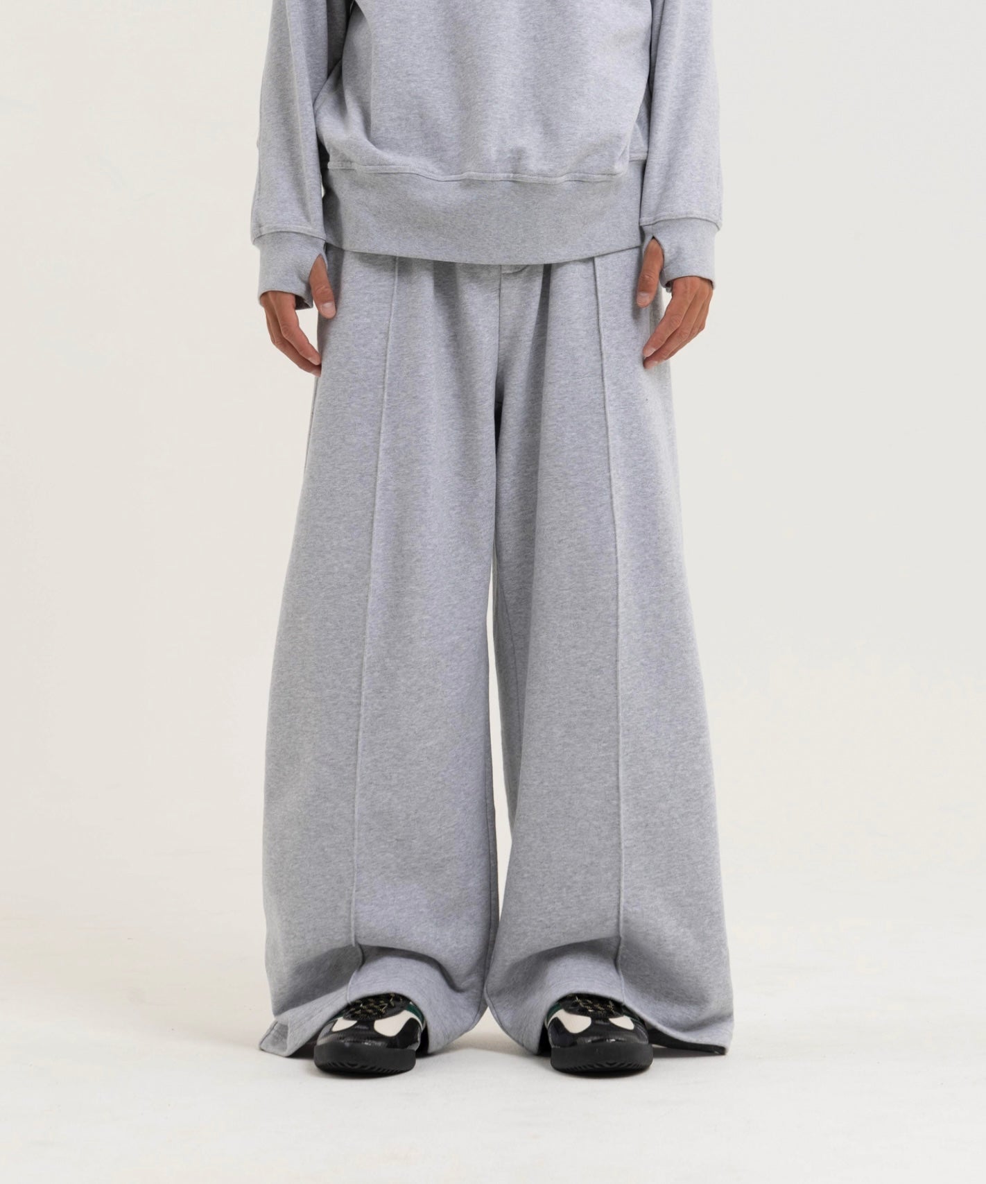 【グレー】PIN TUCK SWEAT WIDE PANTS/ピンタックスウェットワイドパンツ