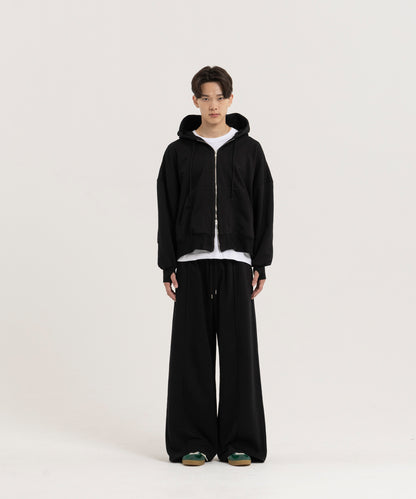 【ブラック】PIN TUCK SWEAT WIDE PANTS/ピンタックスウェットワイドパンツ